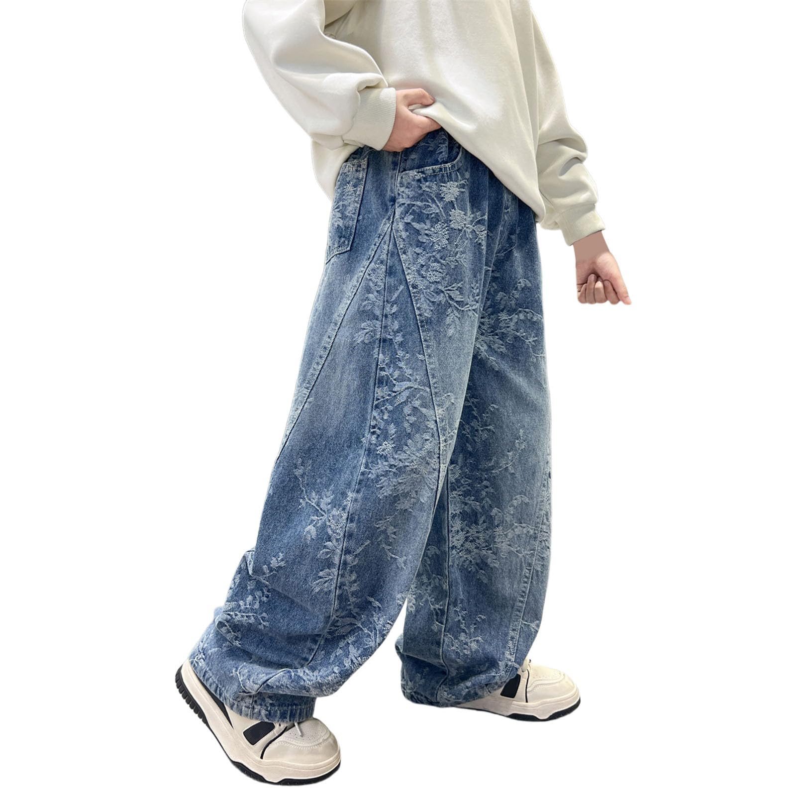 Genérico Vaqueros Elasticos Niño Pantalon Baggy Jeans con Bolsillos