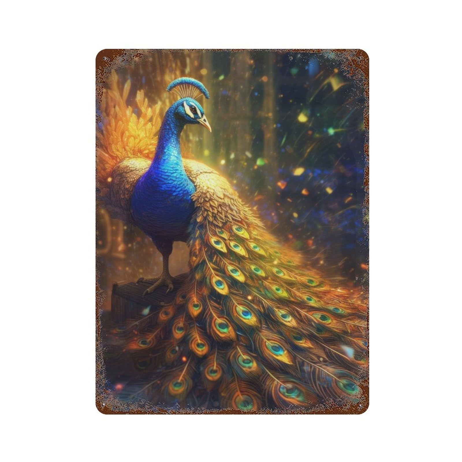 Vintage Rust Metal Sign with Peacock Design 15.7"x11.8", for Shed, Workshop And Garage Wall Decor, Classic Wall Plaque