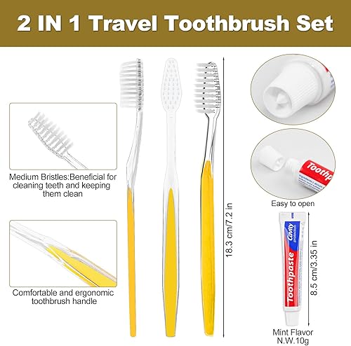Miniatura 3 de Cepillos de dientes desechables con pasta de dientes envueltos individualmente, 5 colores, cepillo de dientes a granel y pasta de dientes, 0.35 oz