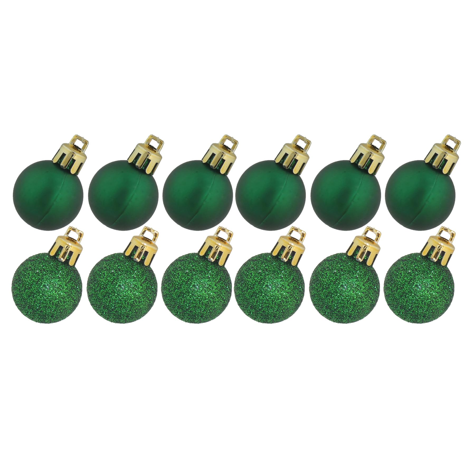 Christmas Green Bauble Decoration 12 Pack 30mm Glitter/Plain Baubles - 0532
