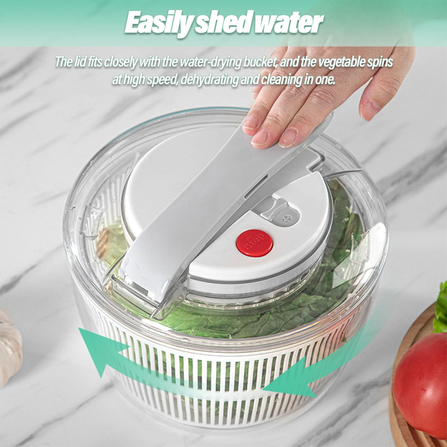 Séchoir à légumes et fruits de 3,9 l avec panier de vidange et bol, design de séparation double couche pour un séchage facile des salades vertes et des légumes