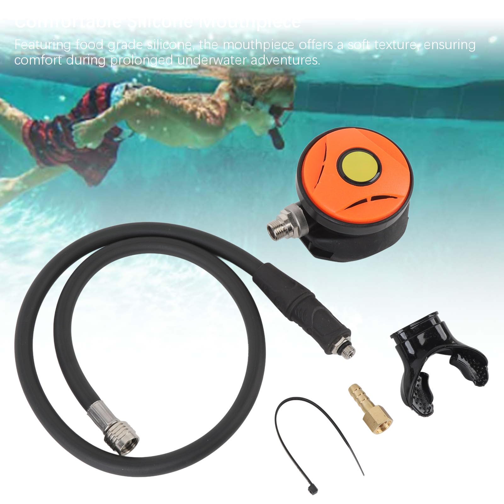 Regolatore per immersioni subacquee, tubo ad alta pressione, boccaglio in silicone, erogatore di respirazione per immersioni.