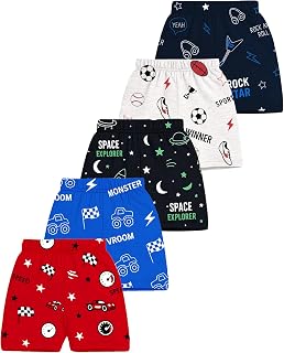 Kuchipoo Boys Cotton Printed Shorts | Elastic Waist | Summer Wear Shorts for Kids - Pack of 5 Price In India
