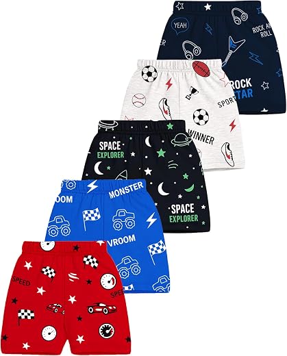 Kuchipoo Boys Cotton Printed Shorts | Elastic Waist | Summer Wear Shorts for Kids - Pack of 5