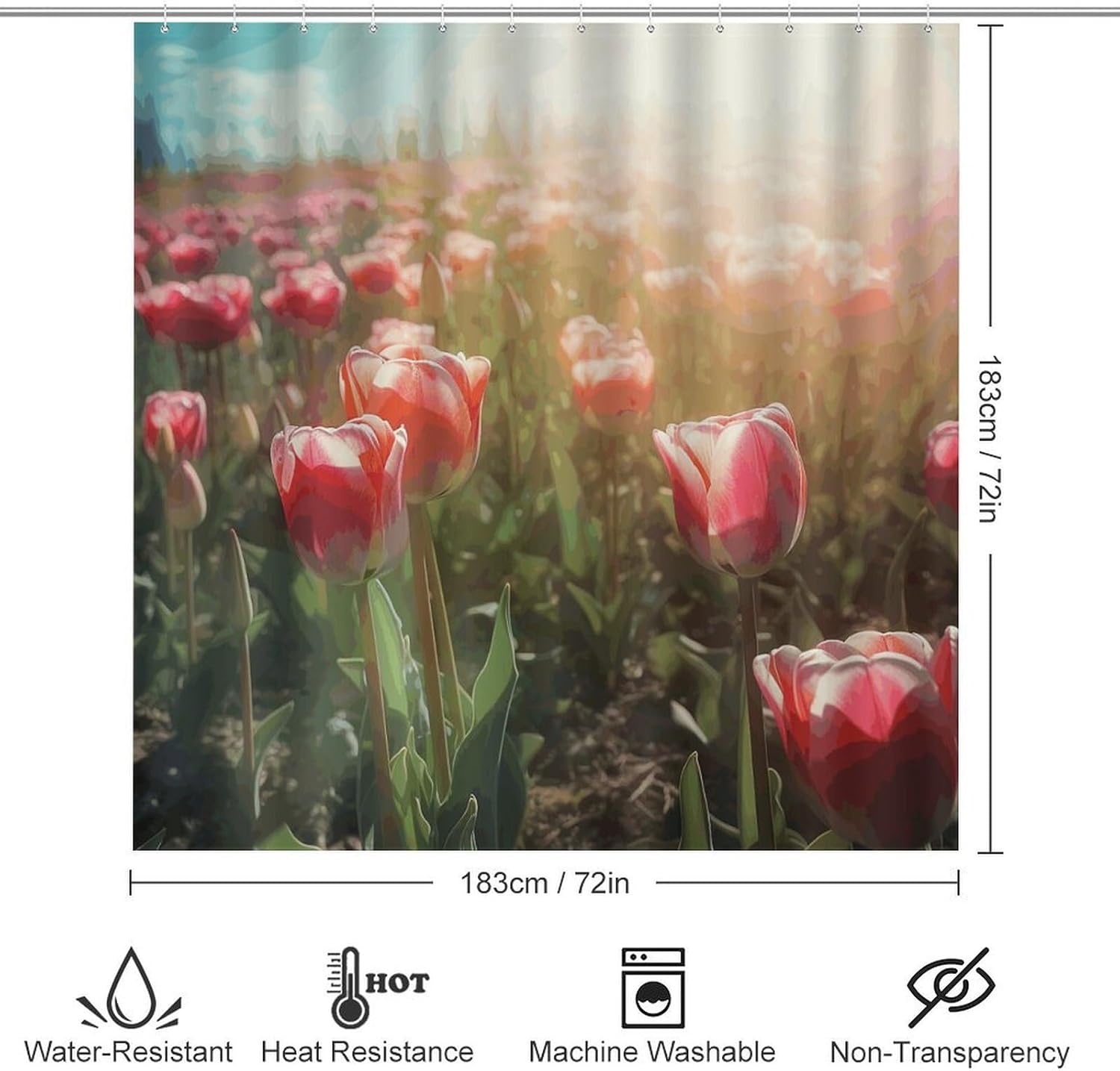 Flowers on Sunlight Background 4Pcs Shower Curtain Set with Non-Slip Rugs, Toilet Lid Cover and Bath Mat,Bathroom Set Decor Accessories,Curtain Set with 12 Hooks, 72 X 72 Inch