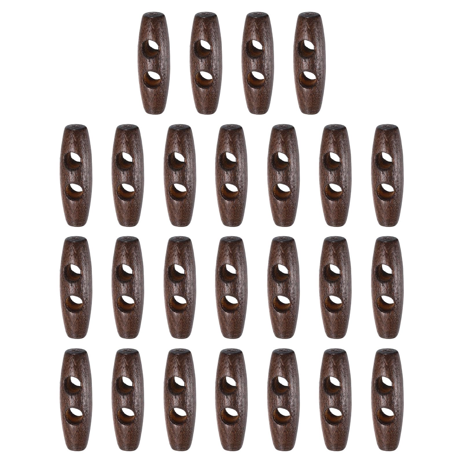 sourcing map 25pcs Wooden Toggle Buttons 30mm / 1.2" Double Hole Wood Olive Horn Sewing Buttons for Coat Sweaters Clothing DIY Craft, Brown