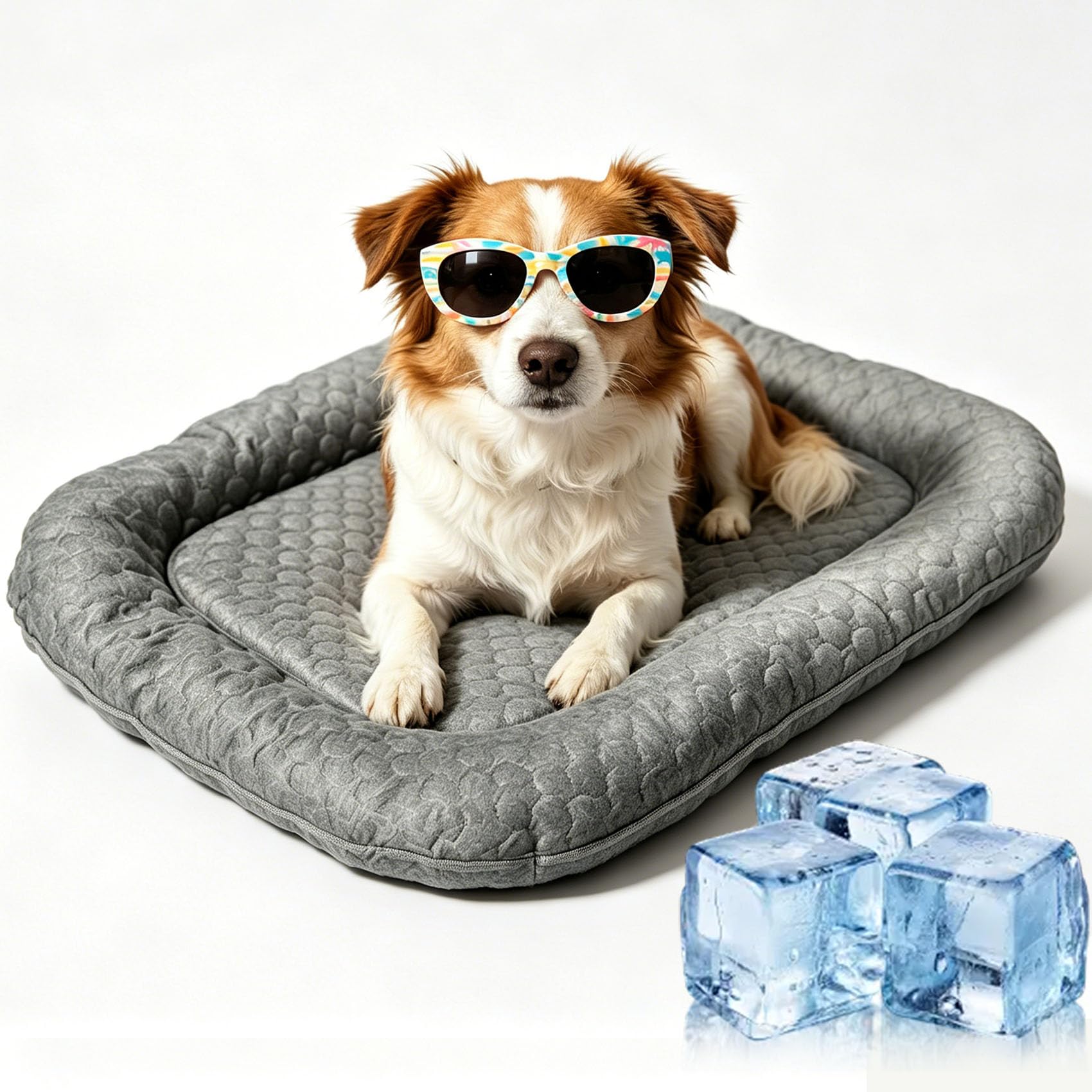 Cooling Gel Mat for Pets, Self Cooling Pad for Dogs, Cats & Travel, Durable Dog Cooling Mat with Pressure-Activated Gel, Foldable, Wipe Clean, Suitable for Home, Crate, Car & Outdoor Use，Gray：L