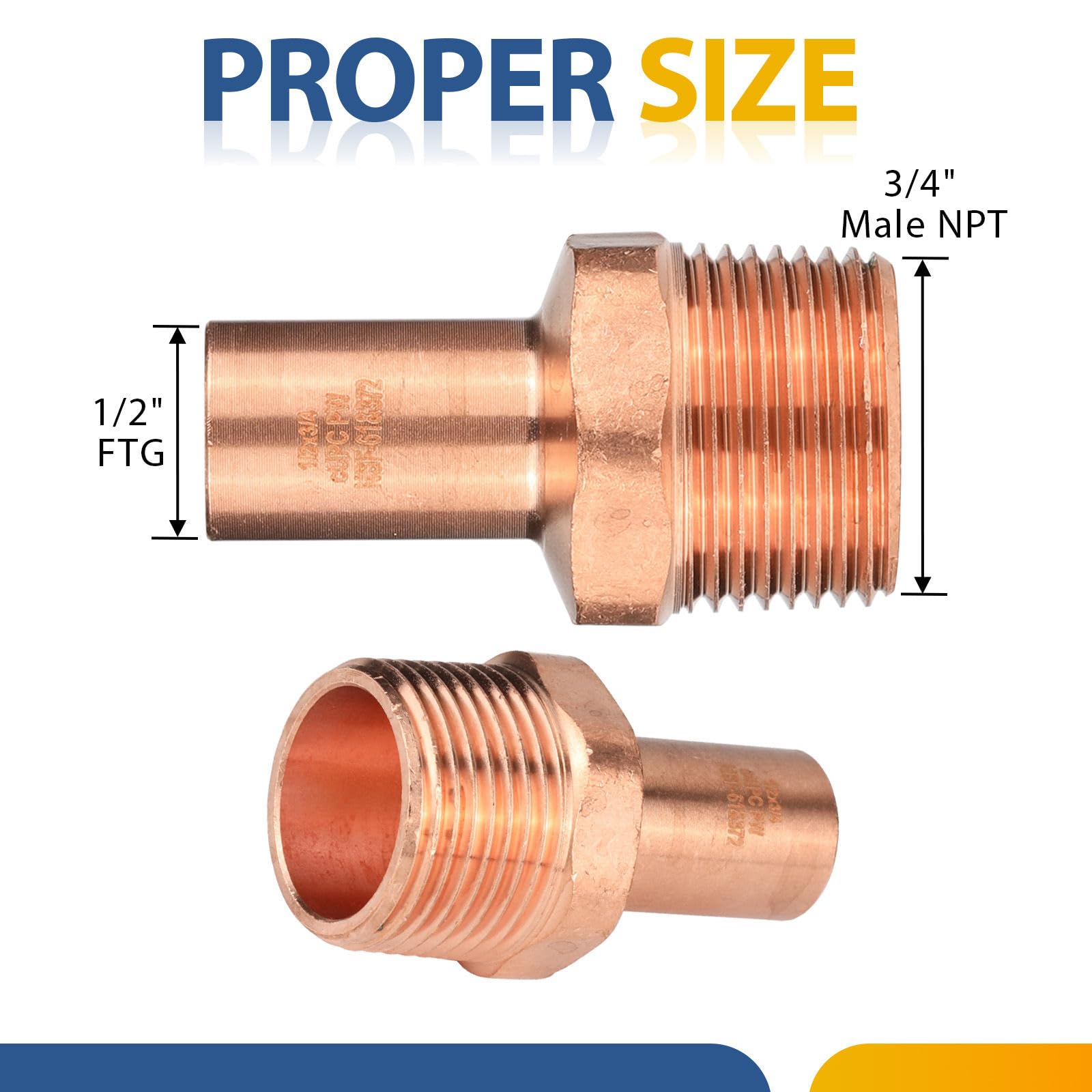 Paquete de 10 Unidades de, Llave de Paso Macho de Cobre para Calle, 1/2" FTG x 3/4" MPT, Llave de Paso Macho NPT para plomería.