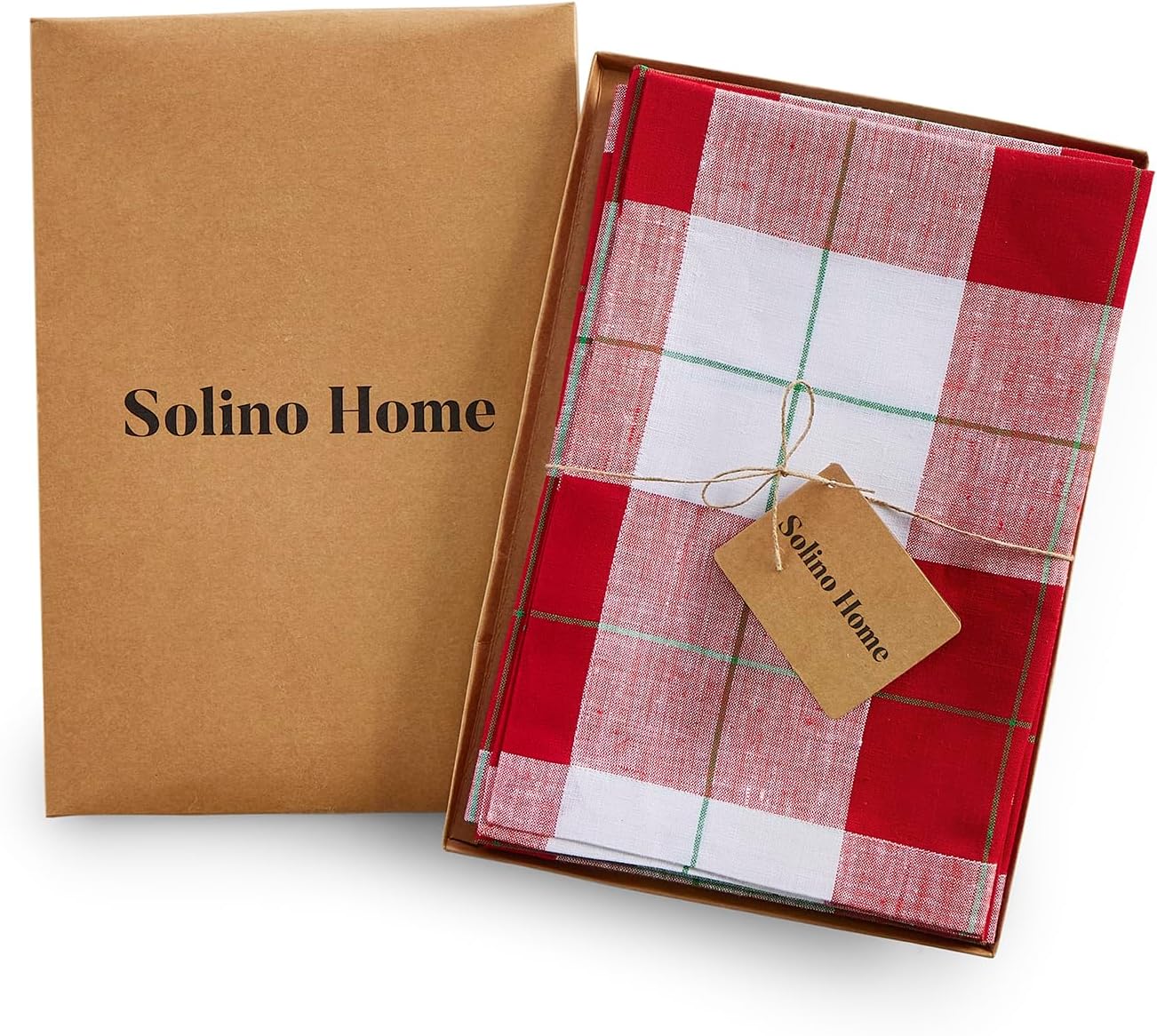 Solino Home Plaid Napkins Set of 4-100% Pure Linen Red and White Very Merry Tartan Plaid Dinner Napkins Cloth 22 x 22 Inch - Handcrafted and Machine Washable