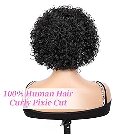 INSTASTYLE Short Curly Human Hair Wig Pixie Cut Lace Front Wigs 8inch,13x1 Pixie Cut Wig Human Hair Hd Lace Front Wigs for Black Women 8inch,Natural Black