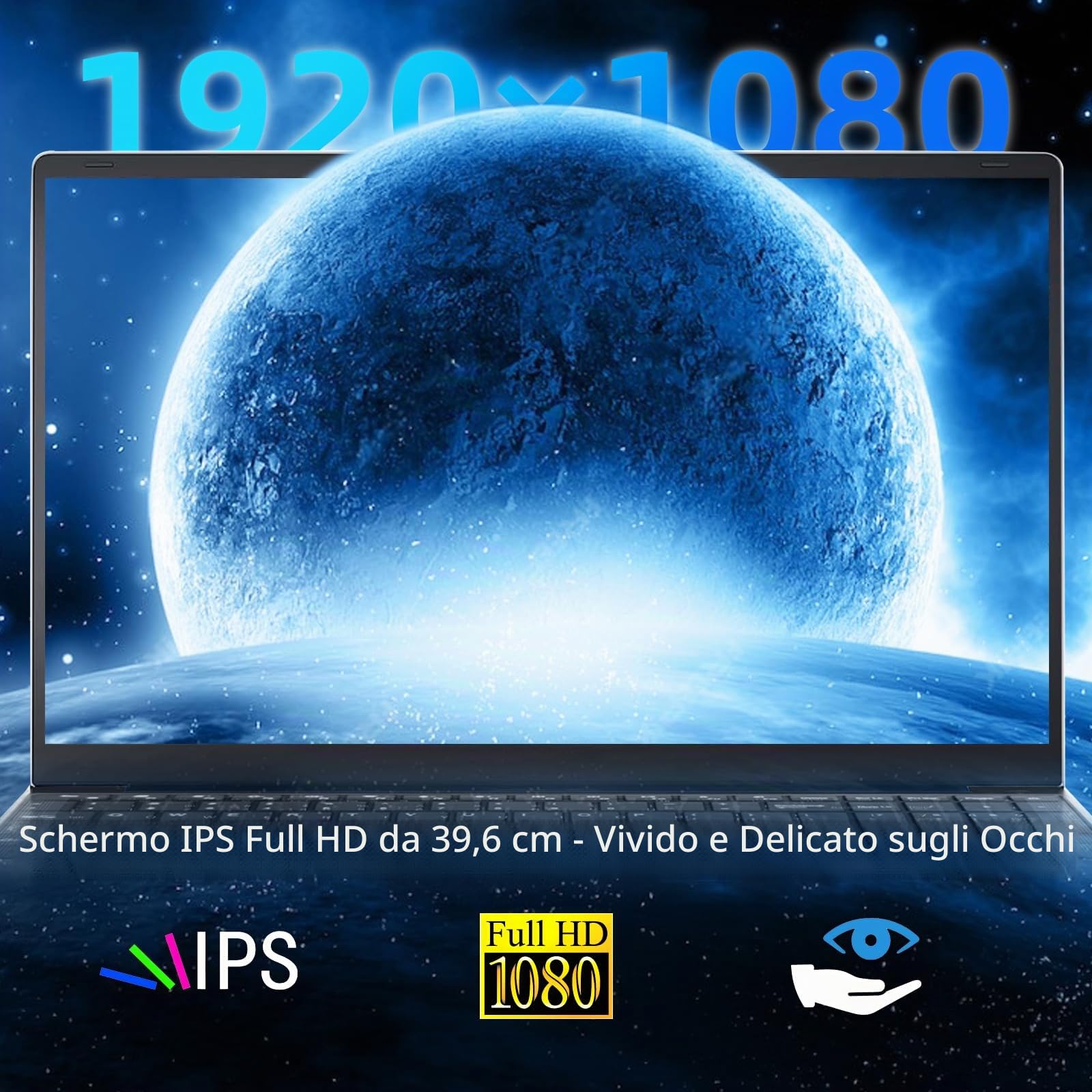 Notebook 15,6'' N5095 Quad Core, 16GB RAM 128GB SSD, Schermo FHD IPS, Tastiera Retroilluminata, Lettore di Impronte, WiFi 5, PC Portatile Leggero per Studio, Lavoro e Casa (Tastiera UK+pellicola IT)