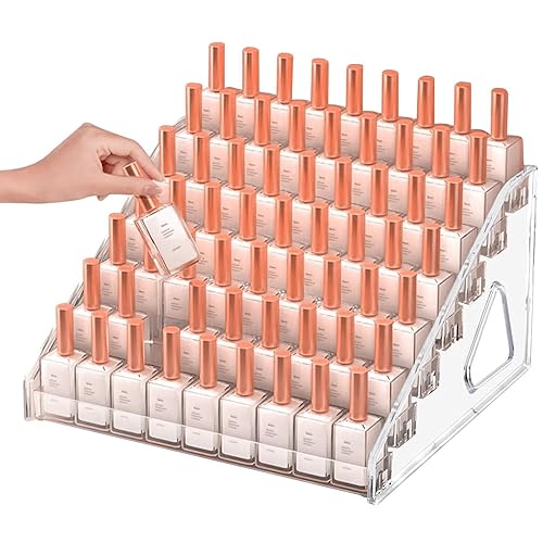 Ksvaye 7 Couches Rangement Vernis a Ongle en Acrylique Transparent Rangement Vernis Semi Permanent Etagere Vernis a Ongle, Jusqu'à 70 Bouteilles Standard Pour Ranger Les Cosmétiques (31x30x18,5cm)