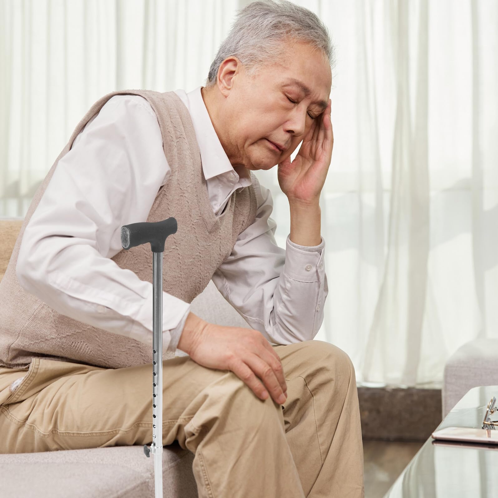 Healvian Bastón de Cuatro Pies Ajustable para Hombres y Ancianos Inoxidable Antideslizante y Desmontable para Senderismo y Uso Diario