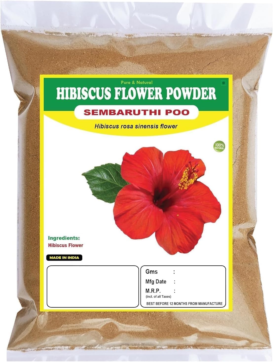 AK Hibiscus Flower Powder | Sembaruthi Poo Powder | Hibiscus rosasinensis Flower 100g
