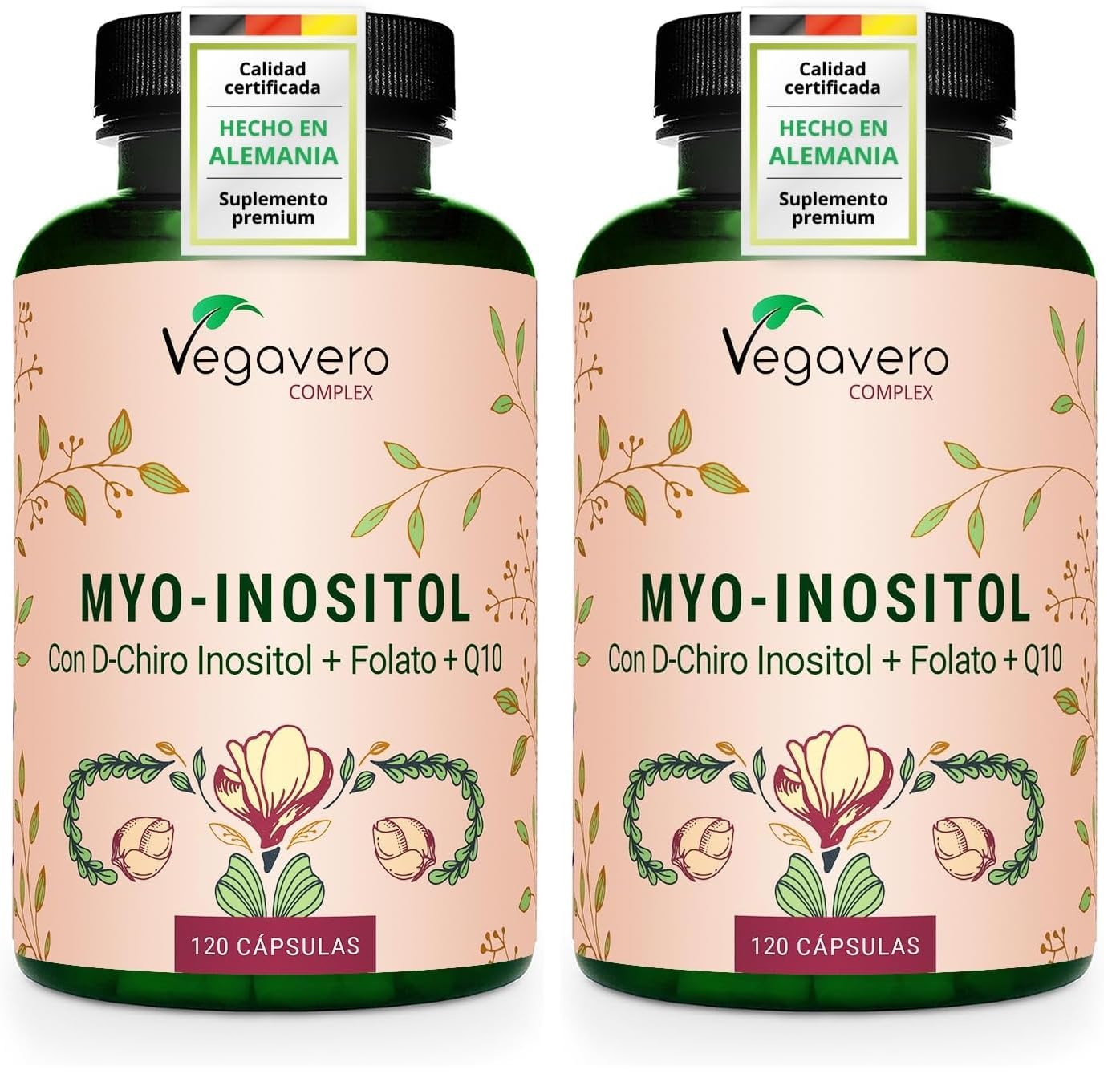 Vegavero Myo-Inositol Komplex - 120 Kapseln mit 1800 mg Myo Inositol, D-Chiro-Inositol, Resveratrol, Q10, Zink, Vitamin B6 & Folsäure - Hochdosiert, vegan, ohne Zusatzstoffe (Packung mit 2)