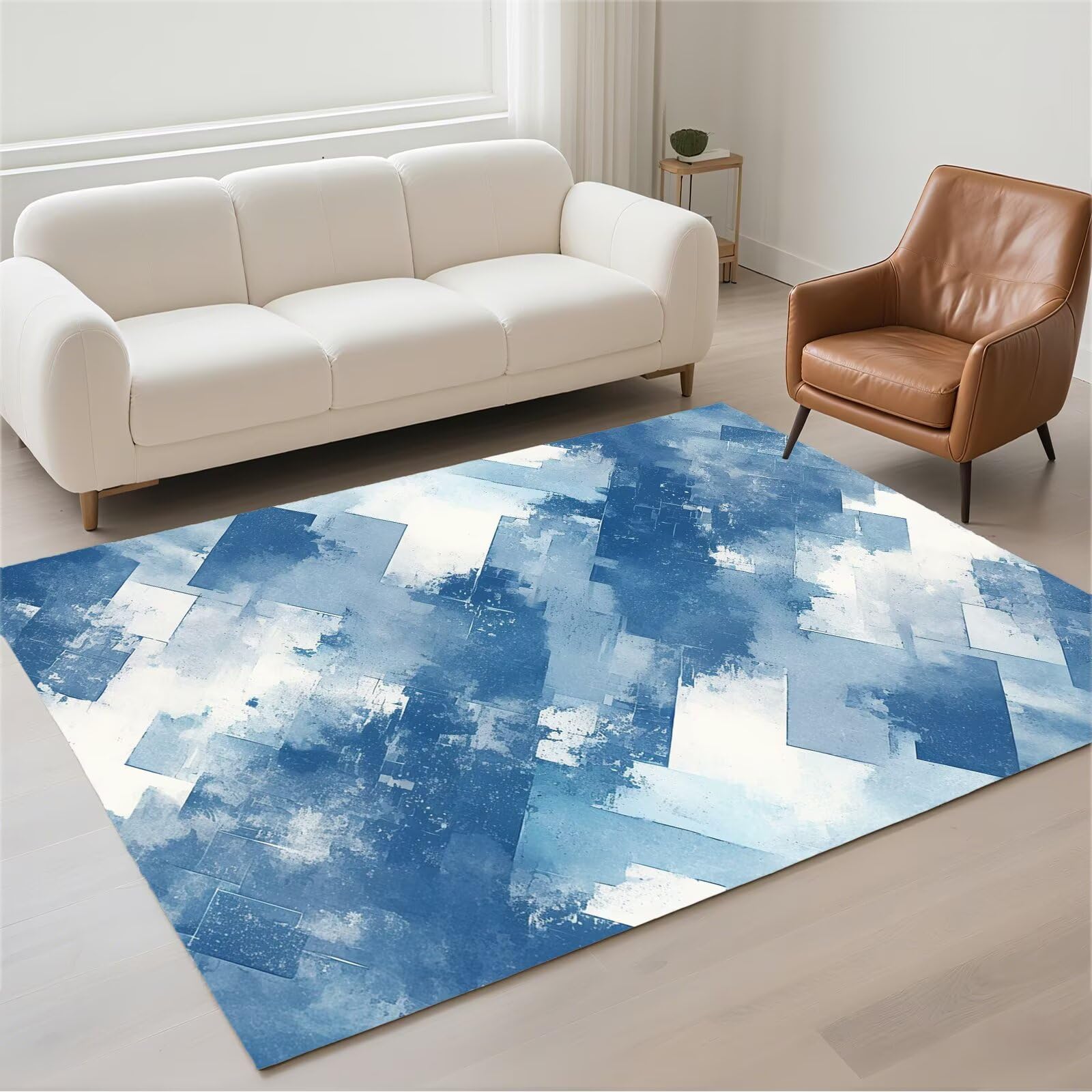 Tapis salon 140x200cm bleu lavable et moderne pour chambre 13-746