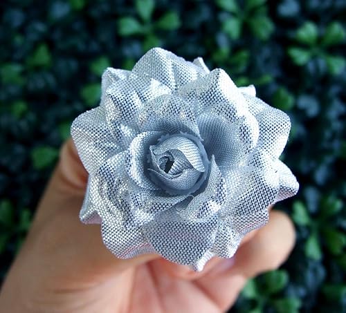 Miniatura 3 de Flores artificiales, rosas plateadas con cabeza de seda, 50 unidades, flores falsas, perfectas para bricolaje, telón de fondo de boda, centros de