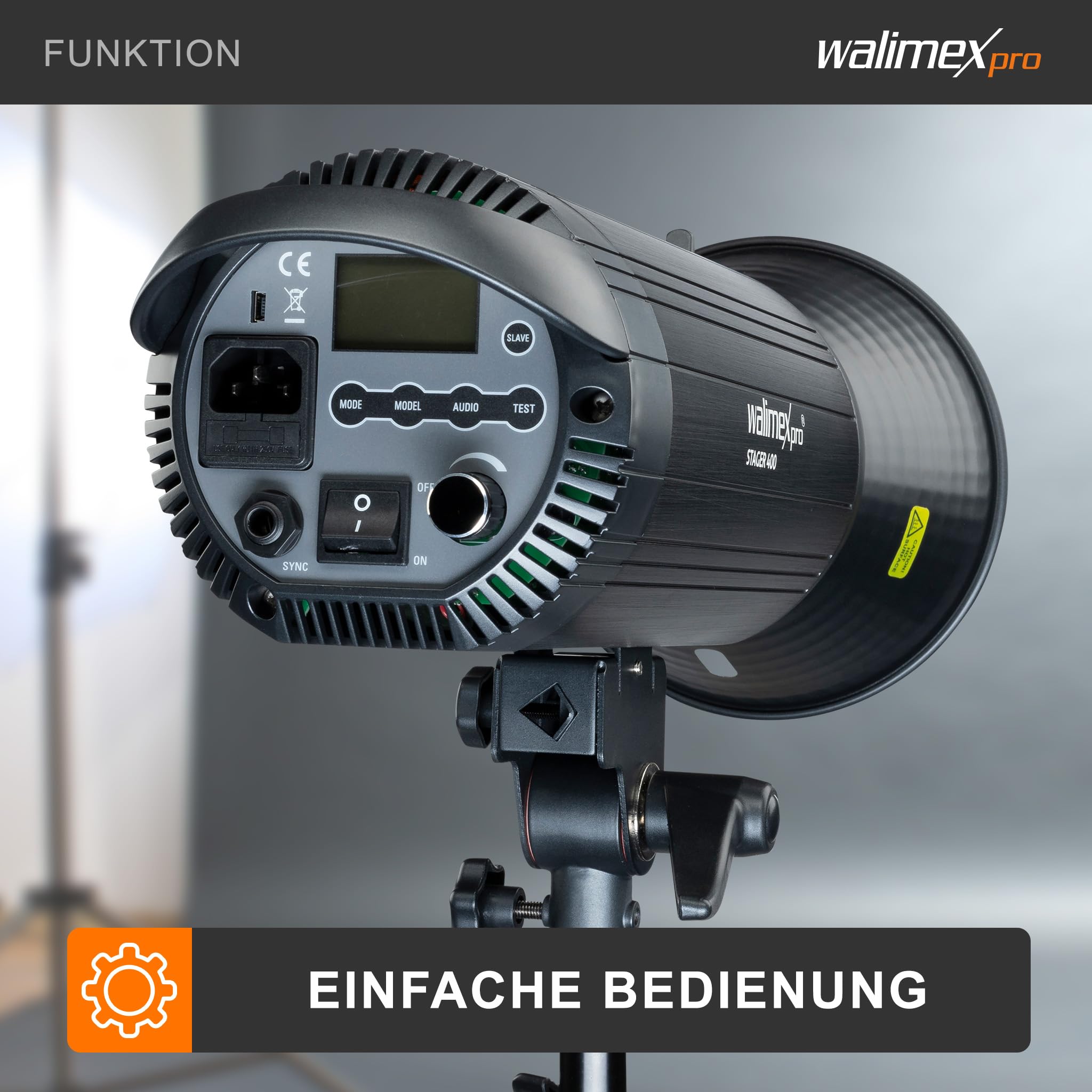 Walimex pro Stager 400 HSS Studioblitz, 400 W Studiolicht mit LED-Einstelllicht, Videolicht mit 2,4 GHz Empfänger, kurze Abbrennzeit, ideal für Fotostudio
