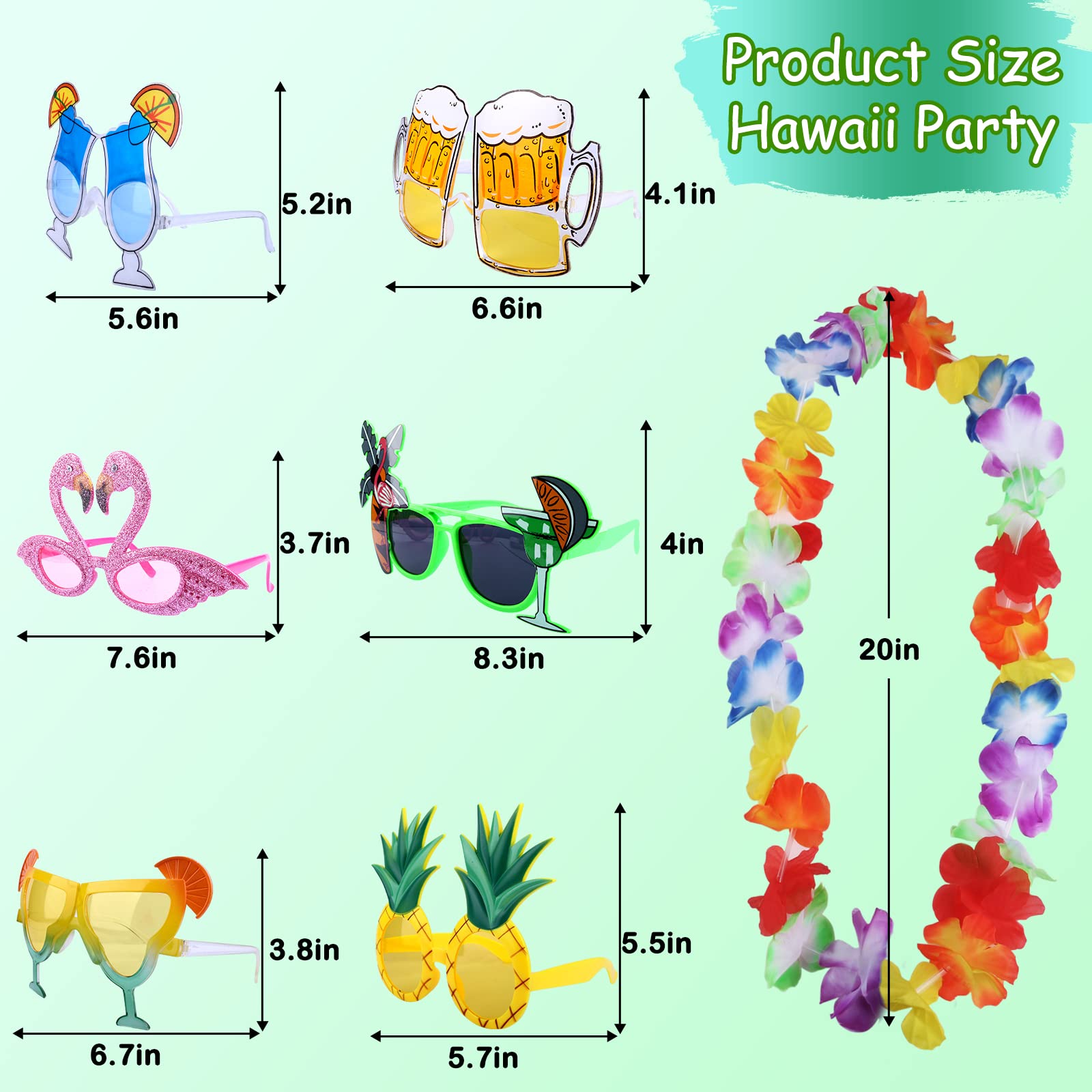 14 Packs Luau Party Decorations, 6 Pcs Luau Party Sunglasses + 6 Pcs Hawaiian Flowers Leis + 2 Pcs Hawaii Beach Tattoo Set for Kids Adults Tropical Birthday Summer Beach Luau Party Favors Supplies