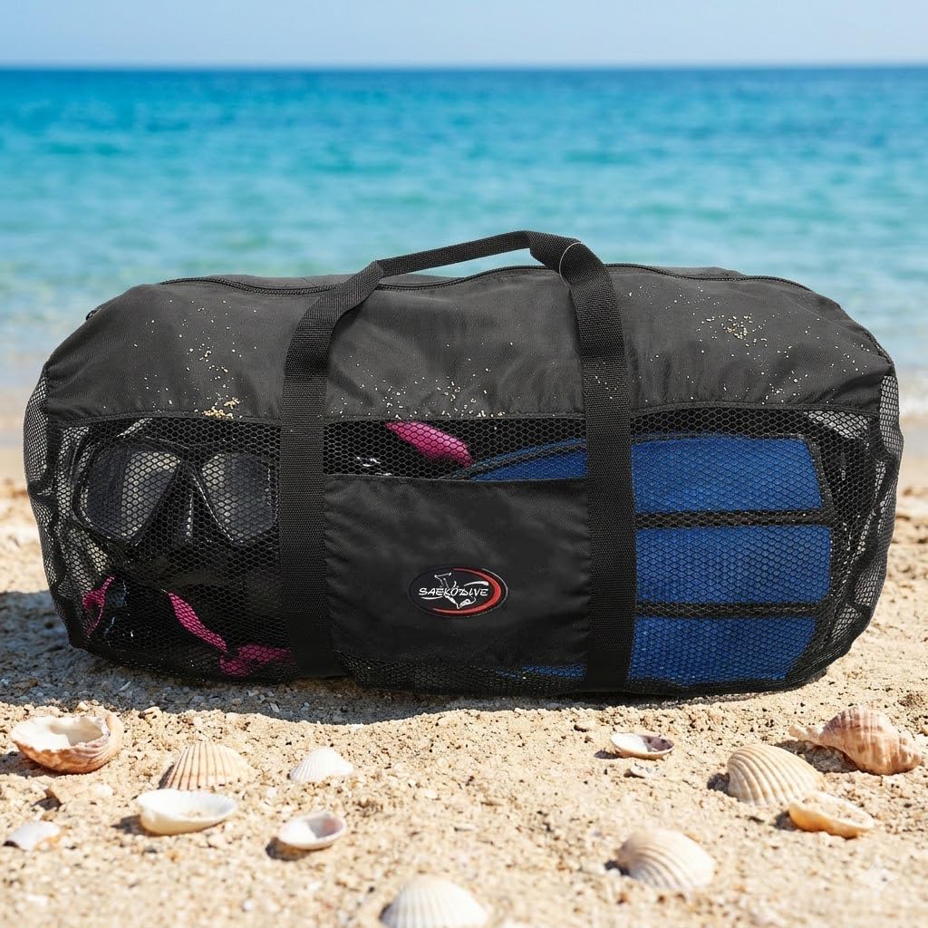 XL Mesh Beach Bag with Zipper - Foldable Extra Large Duffle Bag For Scuba Gear, Snorkel Gear, and Outdoor Water Activities