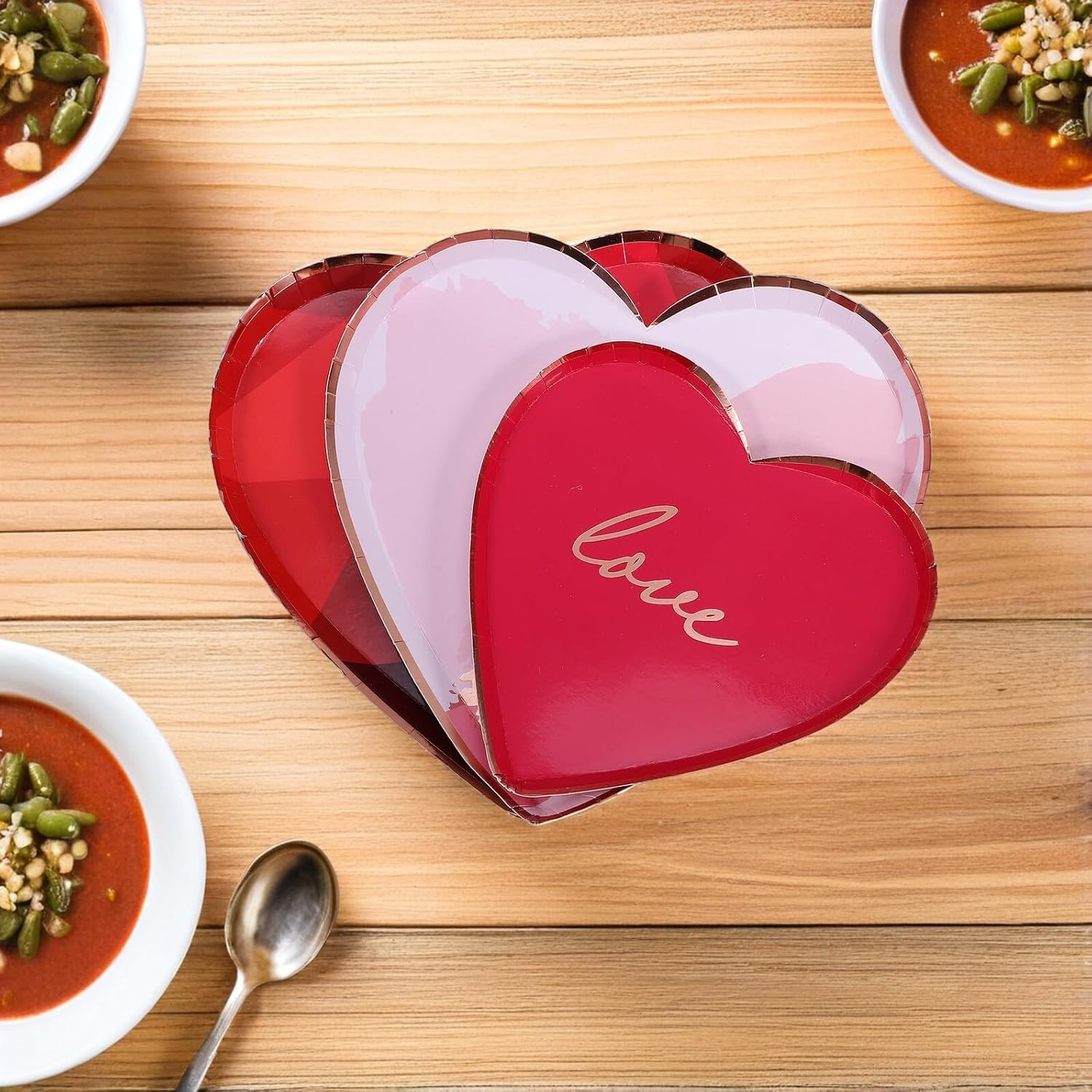 24pcs Valentine’s Day Heart Shaped Disposable Paper Plates Set 9 Inch Red Pink, 7 Inch Red Party Tableware for Birthday, Anniversary, Bridal Shower