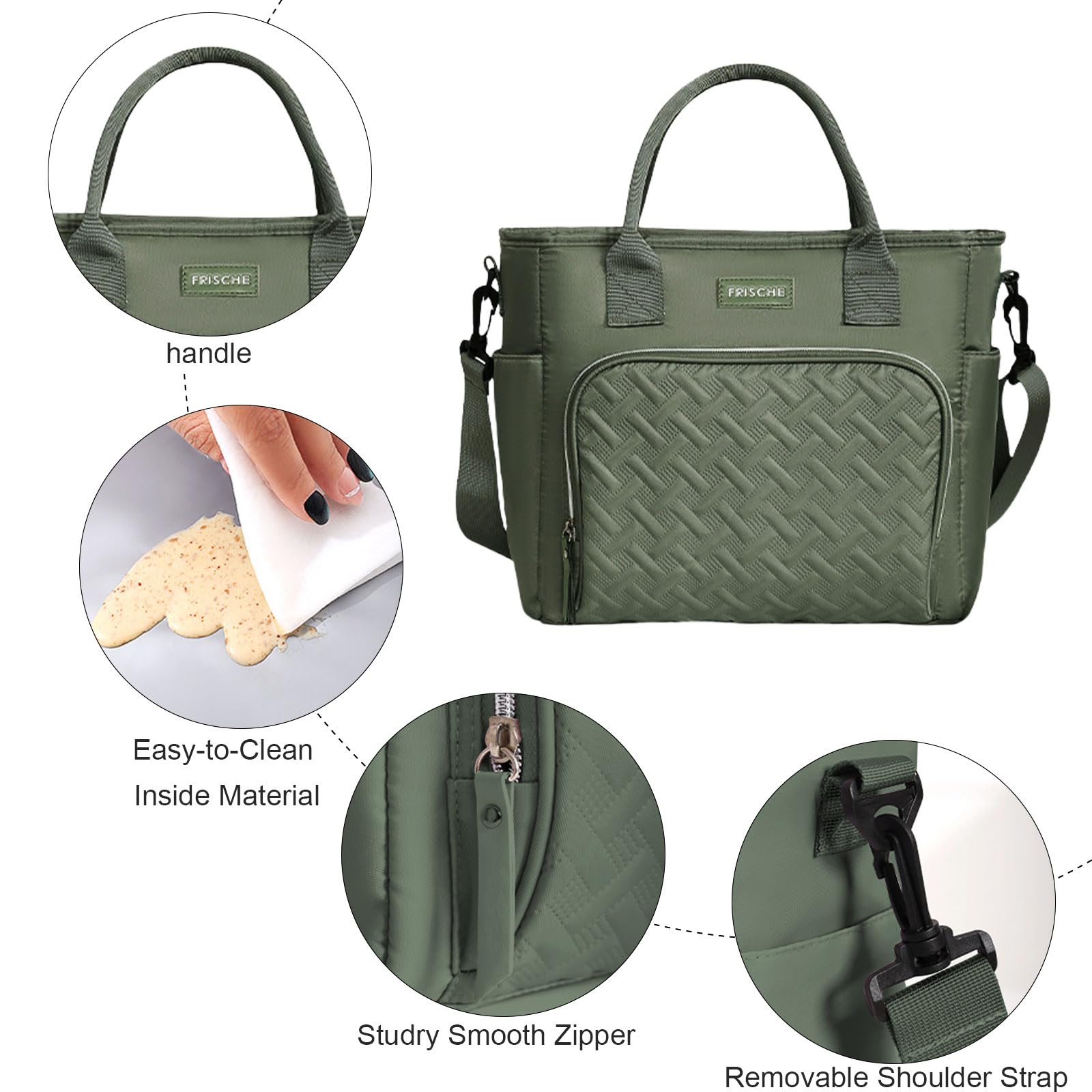 FAVORTALK Insulated Lunch Bags for Women Lunch Bag Green Waterproof Lunch Box Holder Leakproof Thermal Cool Bags with Adjustable StrapLunch Organiser for School Work Outoors 11 L - Image 2