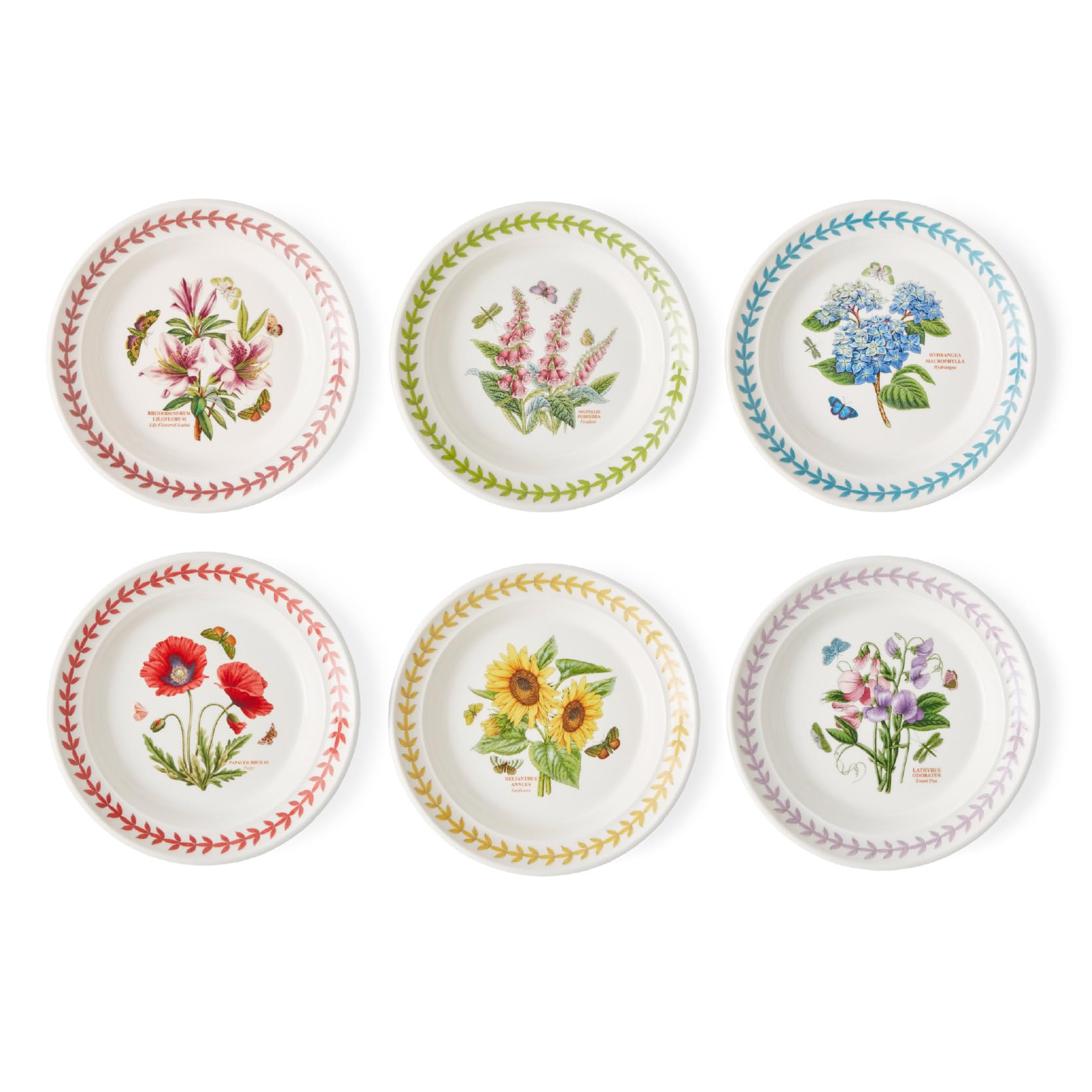 Portmeirion Lot de 6 assiettes à dessert Botanic Garden Meadow (16,5 cm) – Assiettes à apéritif et à dessert florales assorties, en faïence fine pour les repas quotidiens et les divertissements