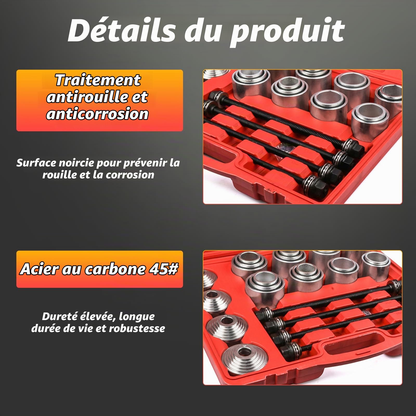 28 Pièces Kit Arrache de Roulement de Roues Extracteur Outil de Roulements Coffret Montage et Démontage Silent Bloc et Universels
