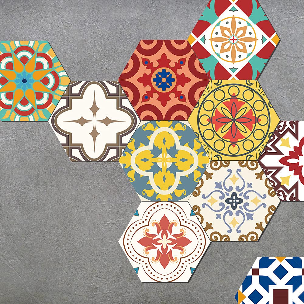 Vinyl Tiles Floor Sticker, Anti-Slip Waterproof Hexagon Kitchen Bathroom Balcony Floor Tiles Decals, Peel and Stick Self-Adhesive Wall Sticker, 7.87" X 9.05" X 10 Pcs Set, Brown Marble Effect — image 1