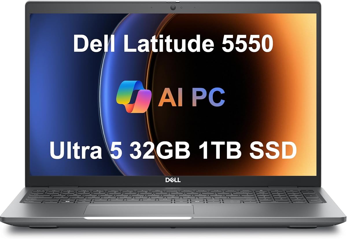 Dell Latitude 5550, 15.6" FHD, Intel Ultra 5 125U, 32GB DDR5 RAM, 1TB SSD | Business Laptop, AI PC, 12 Core, > i7-1355U, Anti-Glare, Backlit, FHD RGB Webcam, 2x Thunderbolt 4, Ethernet, Win 11 Pro