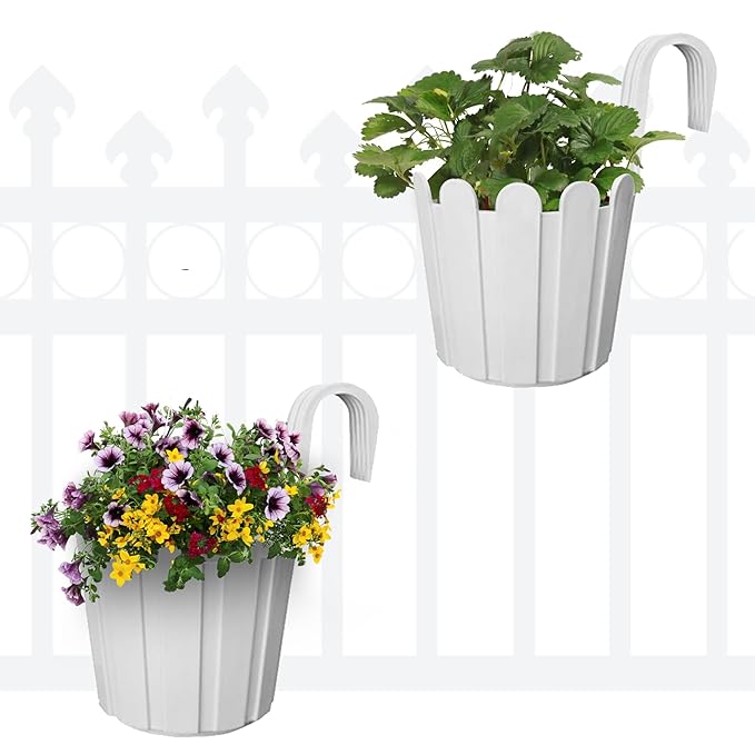 GREENRI Fence Hook 11 Inch Plastic Hanging Hook Planters, Heavy Duty