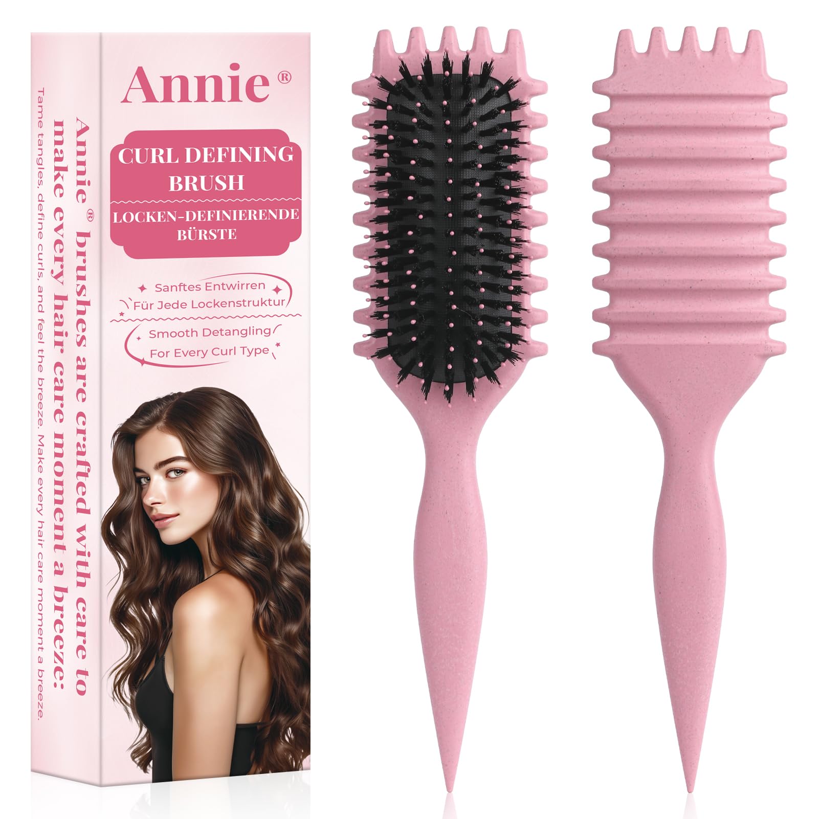 Brosse cheveux bouclés pour boucles définies parfaites - Brosse à friser antistatique avec design d'aération pour cheveux secs et humides - Idéale pour les cheveux bouclés et volume (Rose)