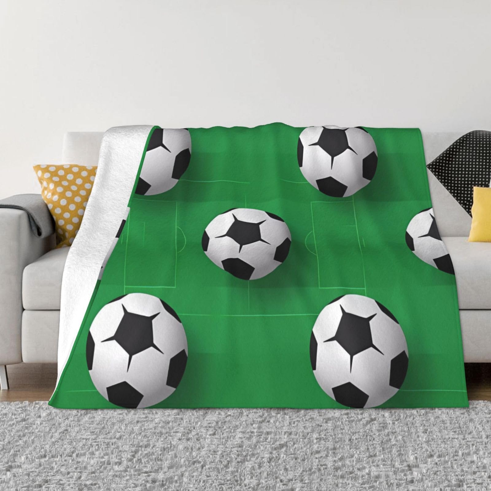 Couverture anti-boulochage football ultra douce pour lit et canapé