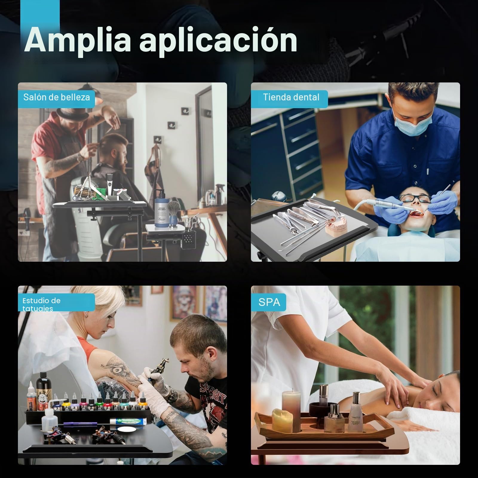 Tattoo WorkStation, banco de trabajo de tatuaje, estación de trabajo portátil de tatuajes portátil de 61 a 107 cm, altura ajustable, reposabrazos grande, mesa auxiliar con ruedas