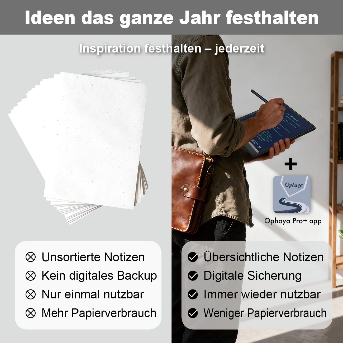 Ophaya 3-in-1 Smart Pen Set – Notizstift mit Notizbuch & LCD Schreibtafel, OCR Handschrift-zu-Text, Audioaufnahme, Bluetooth 5.0, kein ABO – für Studium & Business