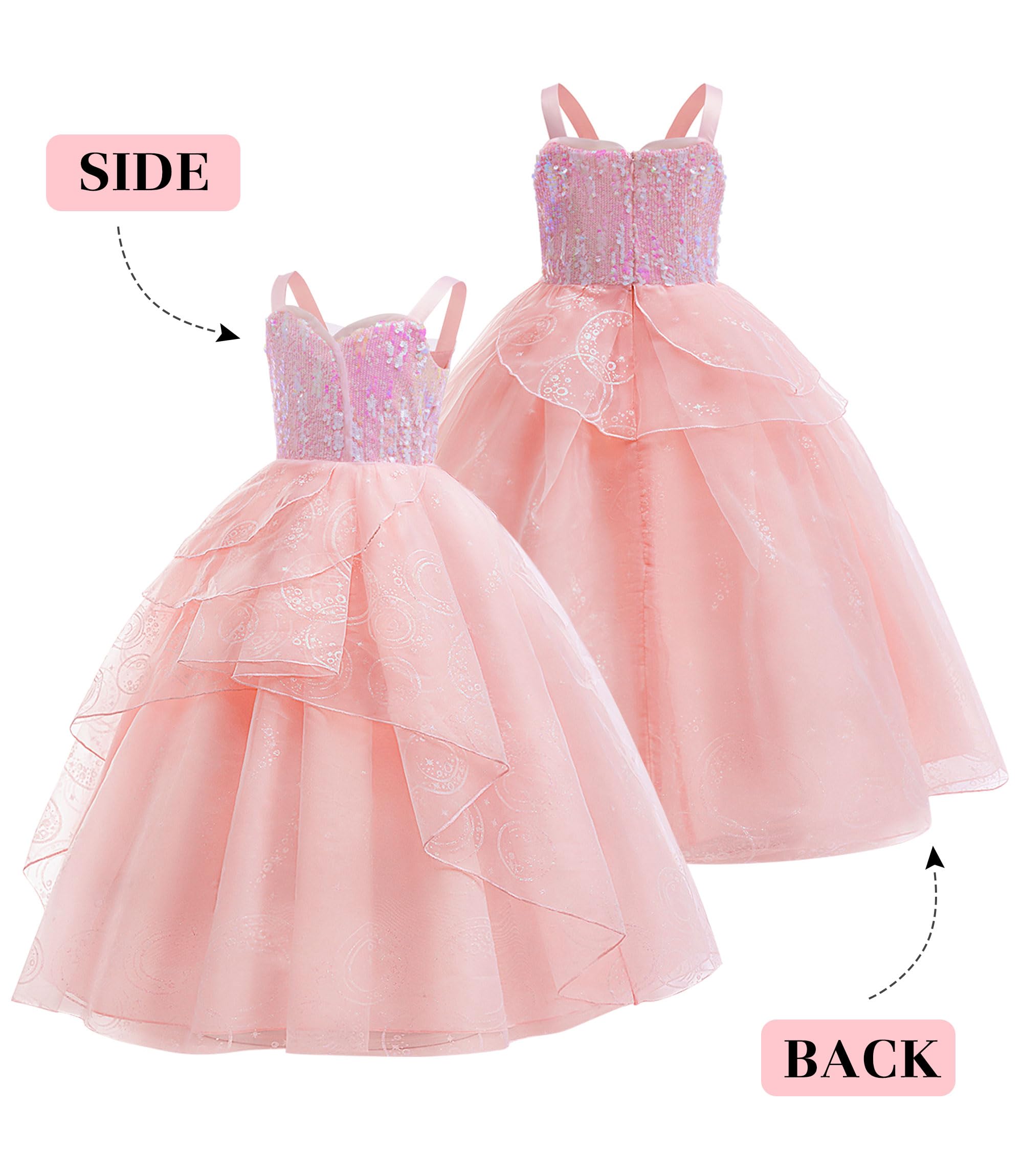 keaiyouhuo Girls Pink Bubble Costume for Kids Pink Witch Tulle Dress Princess Sequins Outfits with Accessories - Image 3