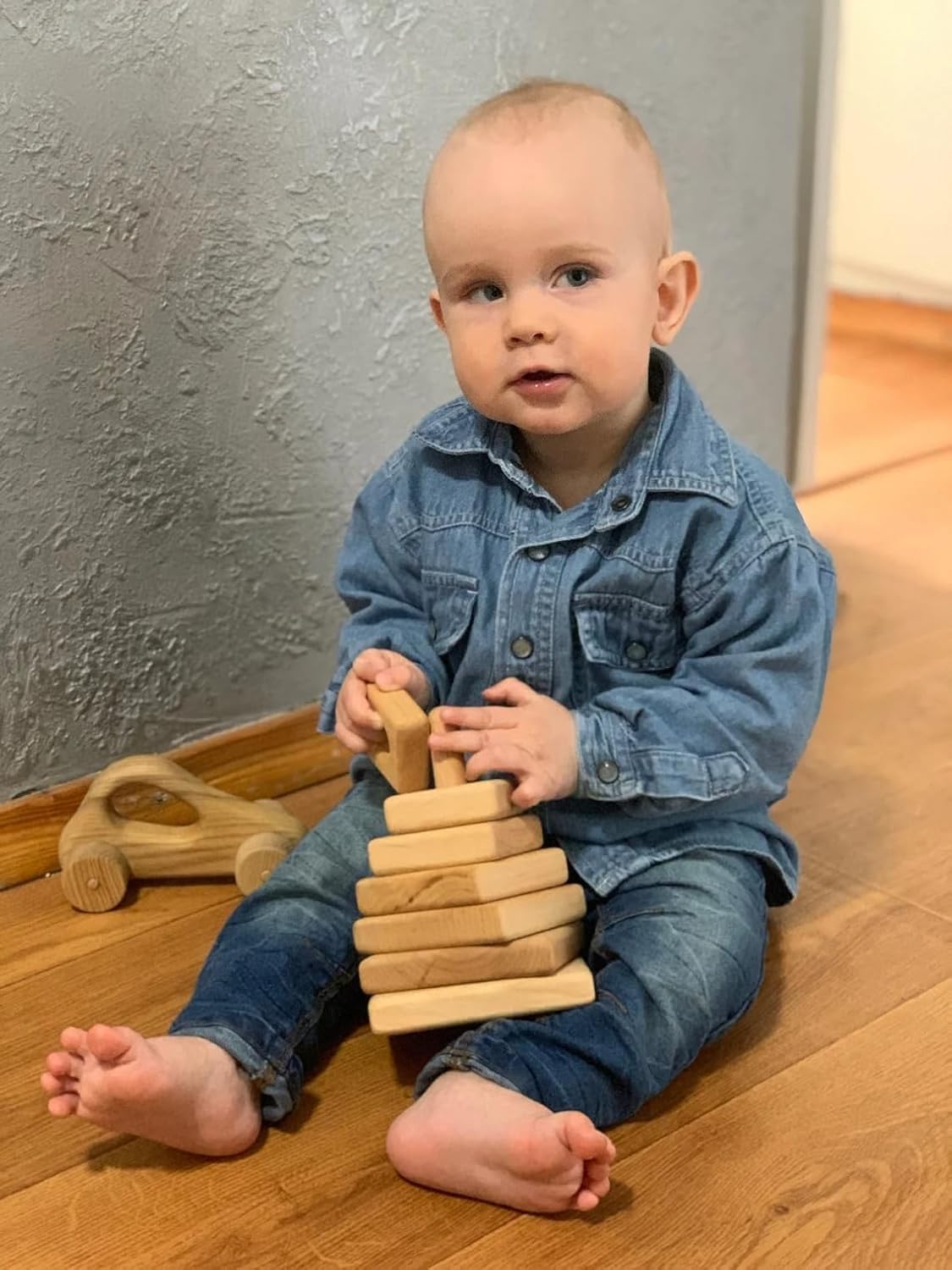 ANAIZA Wooden Stacking Toys for Toddlers | Montessori Educational Stacker Set | Different Shape Sorting Toy for Toddlers | Educational Pyramid Toy for Babies (Square) 1