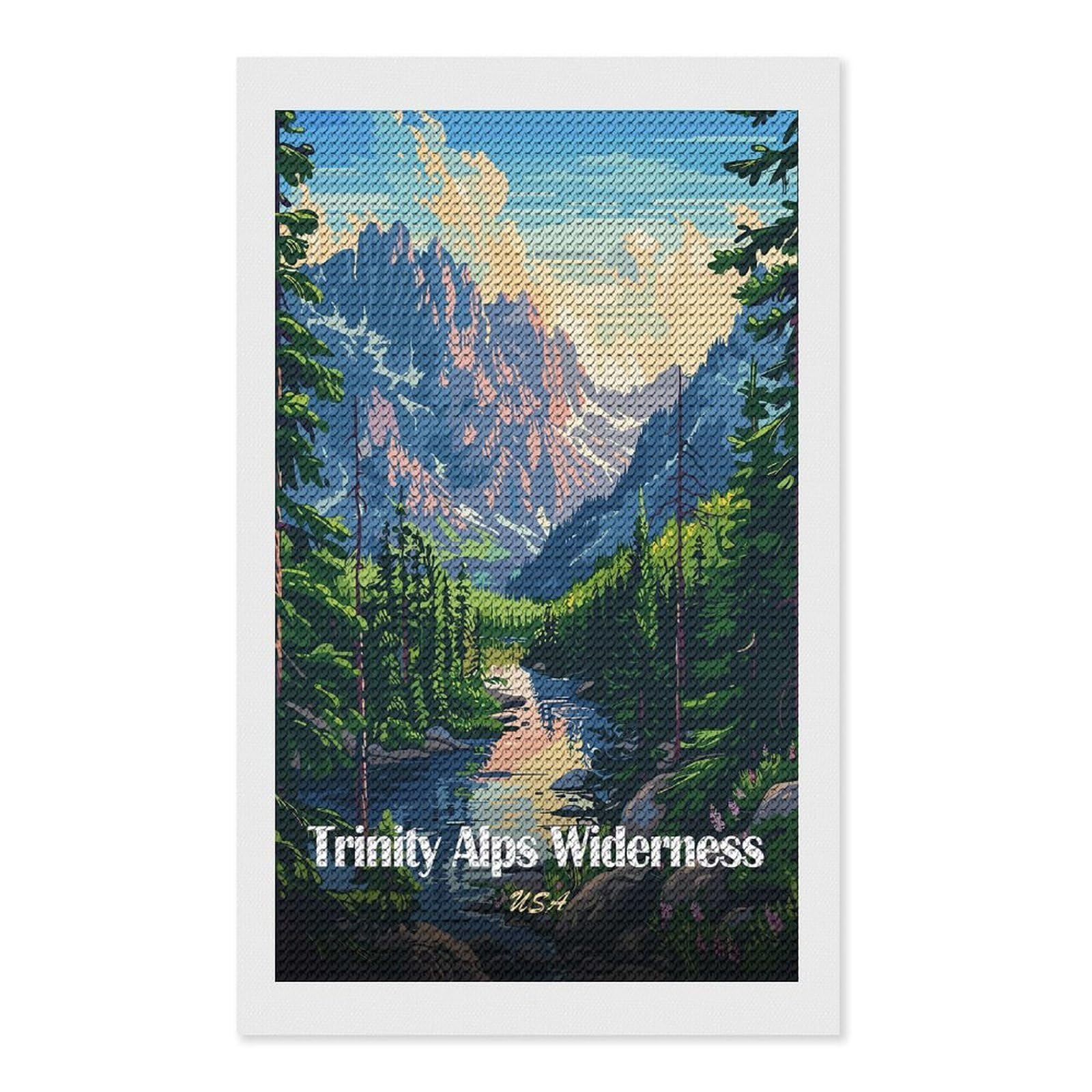Junmoney Trinity Alps Wilderness USA Landscape Art Diamond Painting Kit 12"x20", Adhesive Canvas, Home Wall Decor, for Beginners, Birthday Gift, Full Kit Included