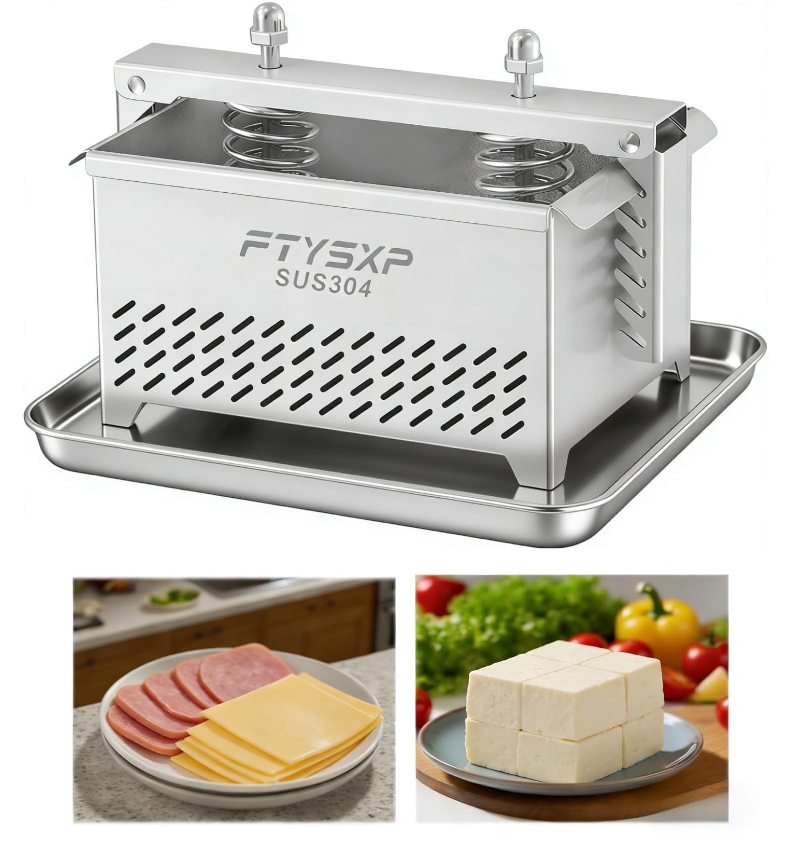 Tofu Press -304 Stainless Steel Cheese Press, Paneer Make and Vegetarian Tofu Press, Heavy Pressure Adjustable,BPA Free, Dishwasher Safe for tofu Maker and paneer Press (XXL)