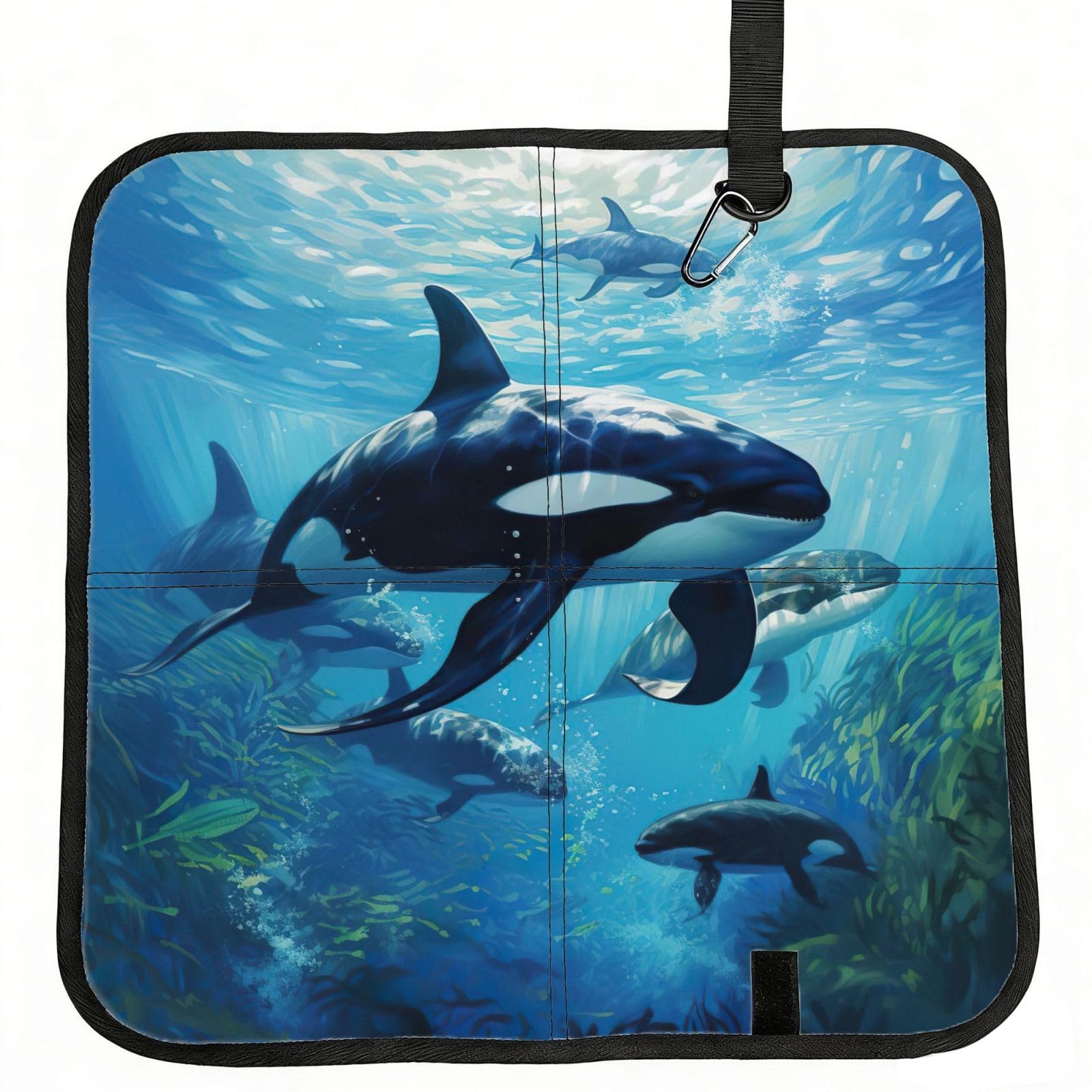 NImongt Killer Whales Swim Along Print Portable Chair Pad Foldable Seat Cushion Outdoor Seating Office Picnic Camping