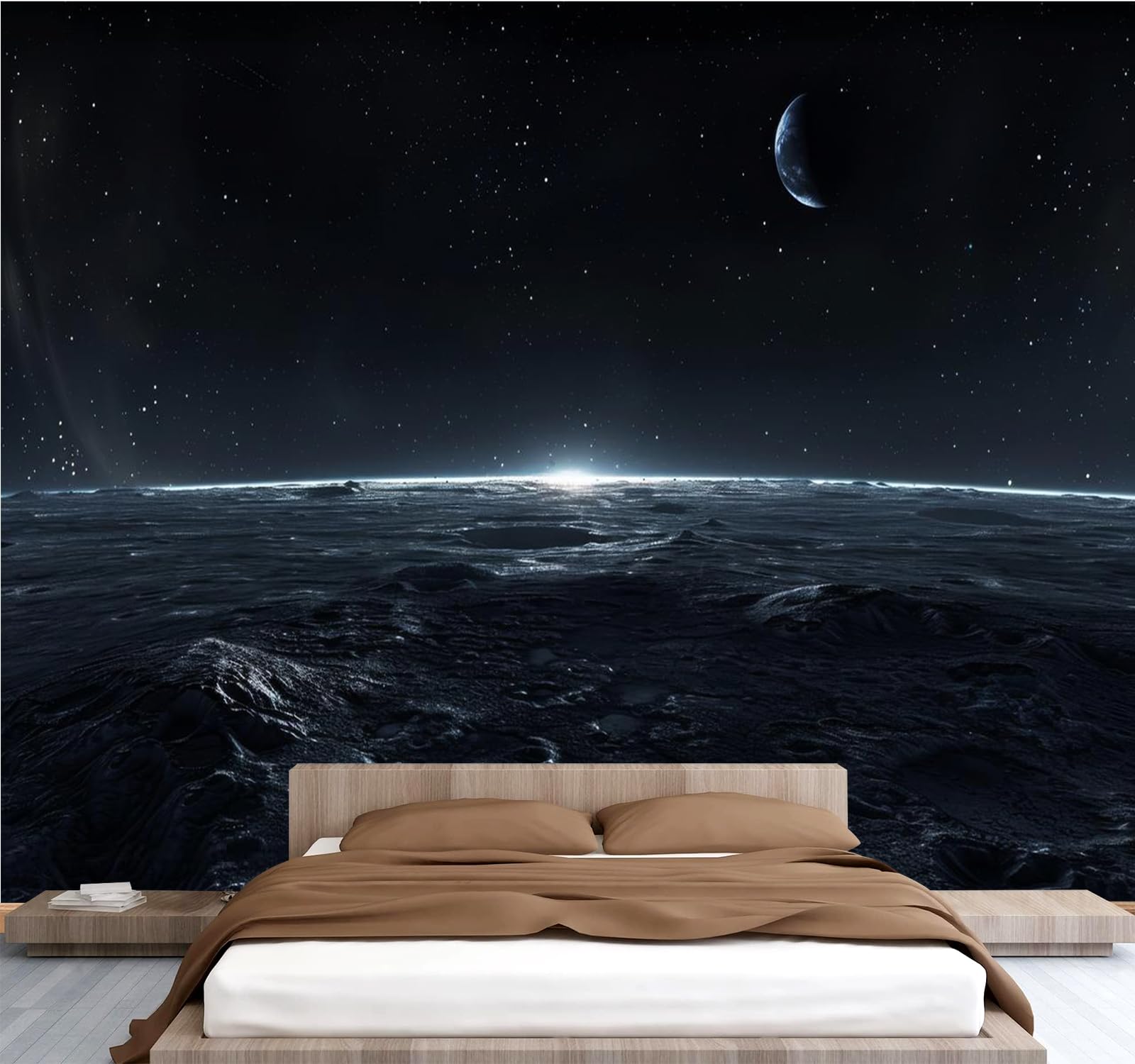 Carta da parati effetto 3D Luna 400 x 280 cm Murale Non Tessuto Universo Spazio Esterno Fotomurale Stampa HD Moderna Poster Per Soggiorno E Camera Da Letto Design 2M1415