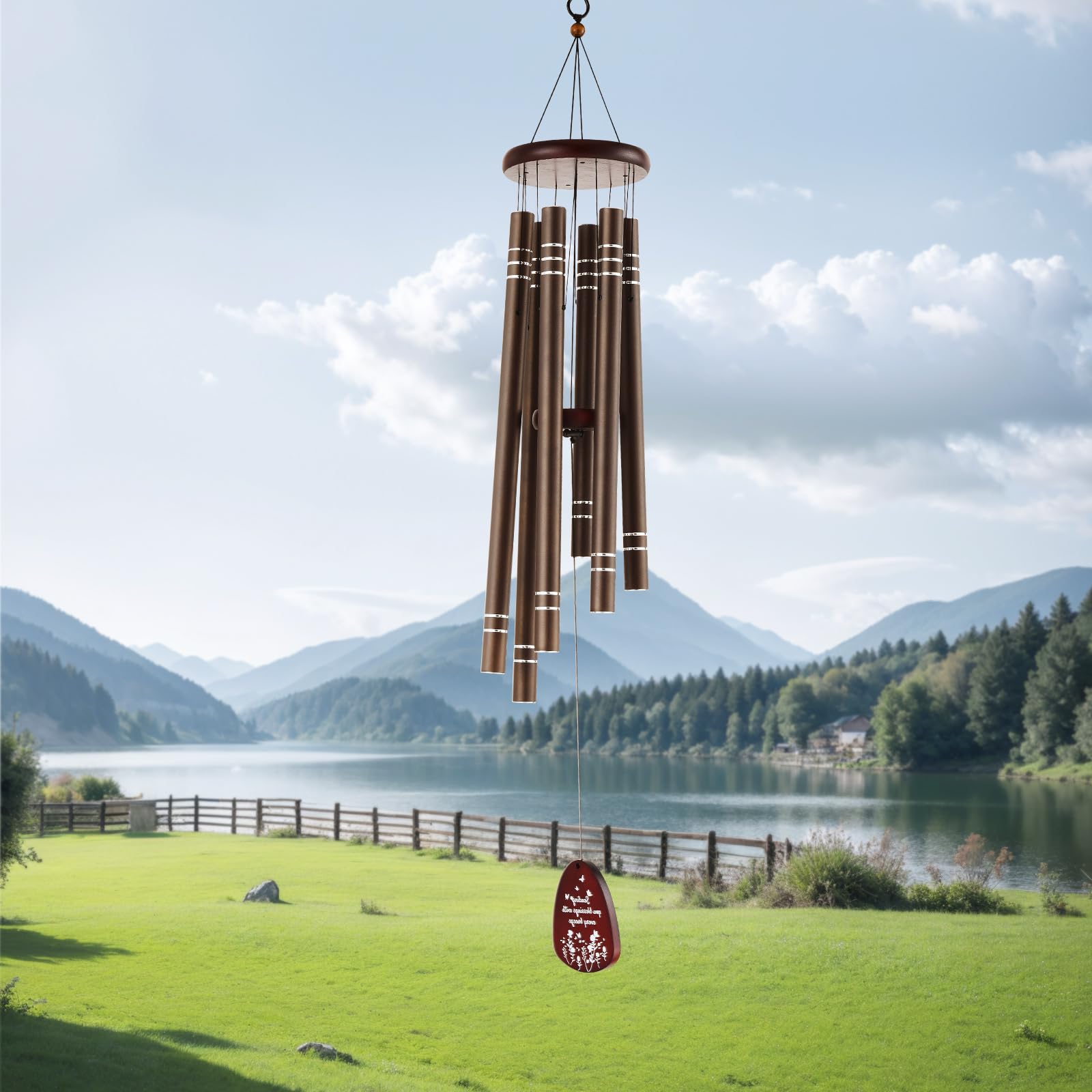VEVOR Campanelli Eolici per Esterni 1067 mm Campanelli Eolici dai Toni Profondi con 6 Tubi, Decorazioni per Patio, Portico, Giardino, Marrone Scuro