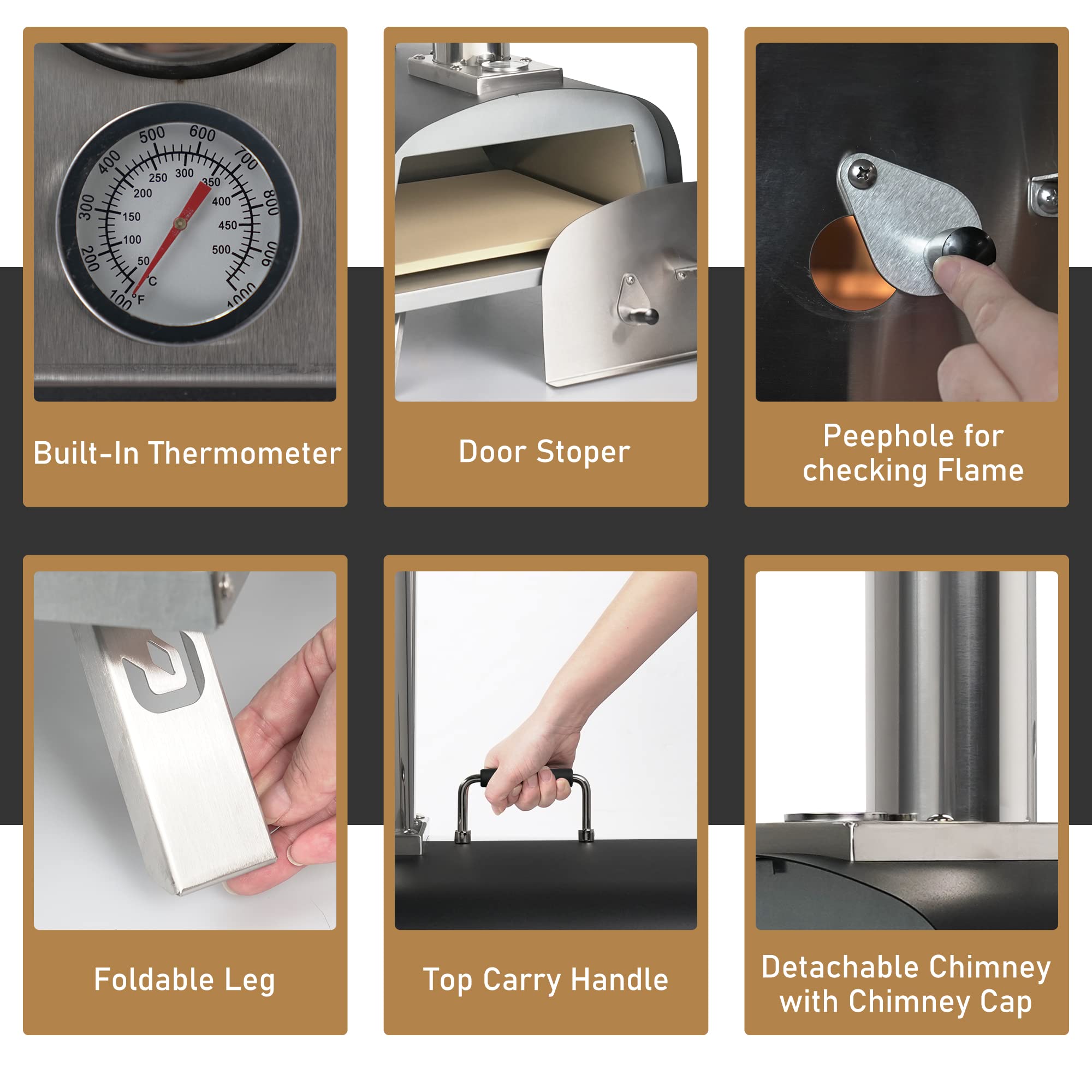 PIZZELLO 13" Propane Gas Pizza Oven Outdoor Wood Fired Pizza Ovens with