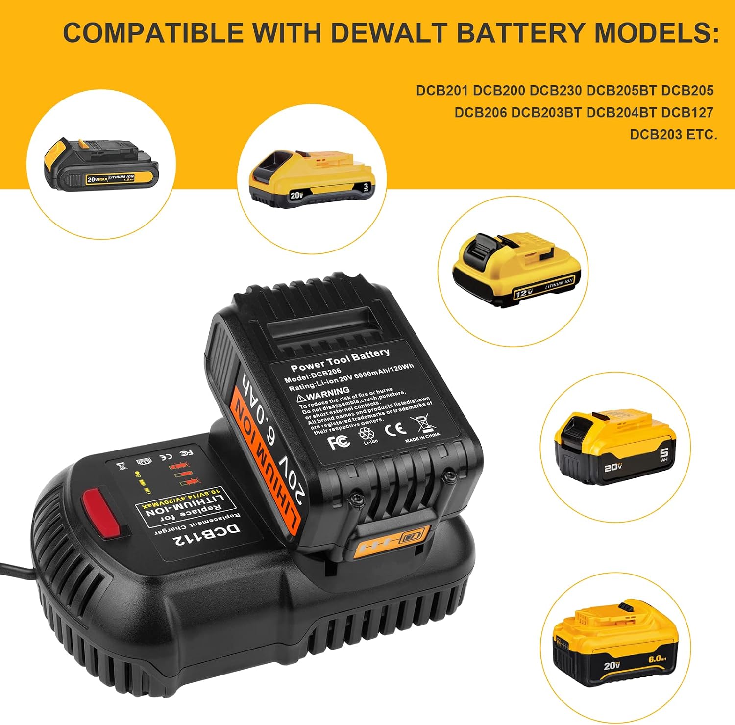 12V 20V MAX Lithium Ion Battery Charger Replace for Dewalt DCB112 DCB115 DCB118 DCB101 DCB105 DCB107 - Use for DCB120 DCB127 DCB206 DCB205 DCB201 DCB205BT DCB203BT DCB204BT