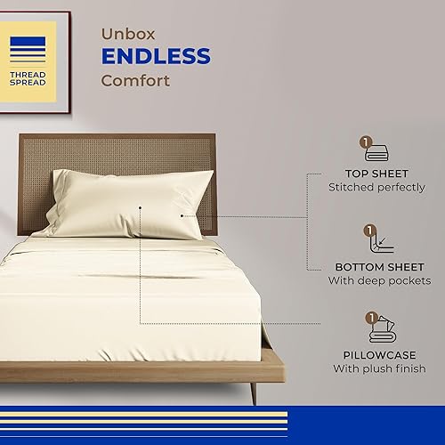 Miniatura 37 de THREAD SPREAD Sábanas 100% de algodón egipcio, tamaño individual, 800 hilos altos, 3 piezas, sábanas individuales extra largas para dormitorio