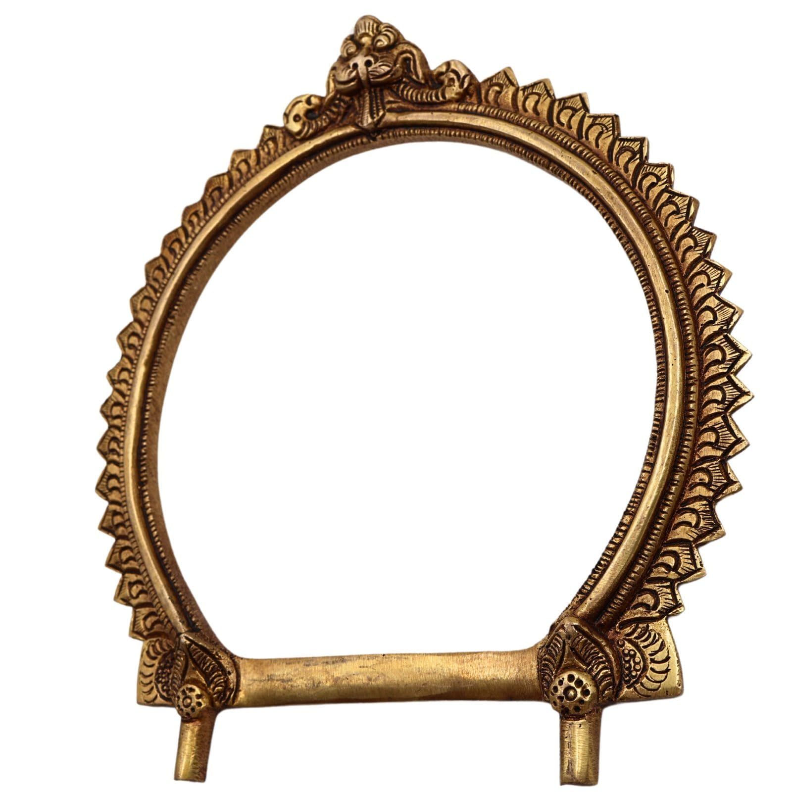 Bhunes Brass Prabhavali Arch Frame Tiruvachi Kirtimukha Prabhawali Prabhaval Deity Idol Backdrop Pooja Temple Wall Hanging Spiritual Decor Traditional Mandir Decoration Brass Gold 8 Inch 1 Piece 1