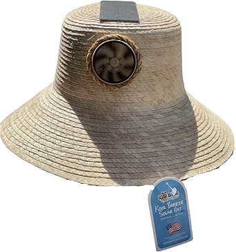 KOOL BREEZE SOLAR HAT Plain Hadi Straw Sun Hat L/XL, Solar Fan Hat, Cooling Hat, Solar Powered Fan, Beach Hat, Outdoor Hat Ivory