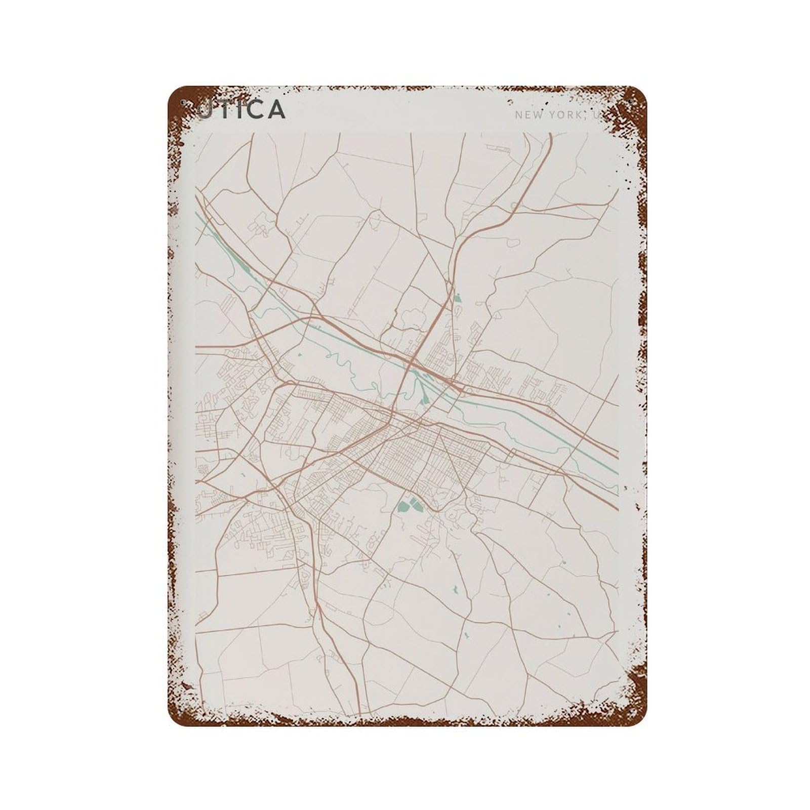 xiaoxiaoshen Utica Map New York Travel Gift Scandi Wall Decor Art Metal Tin Poster Modern Home Decor Art Home Bar Shop Decorations Vintage Sign 40x30cm