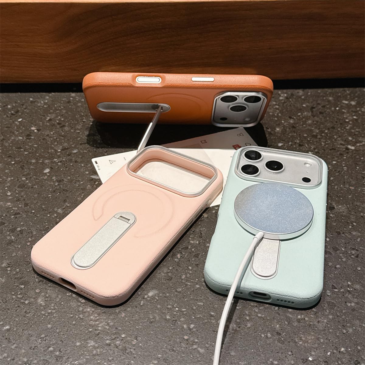 Custodia in pelle con supporto magnetico per iPhone 13 Pro Max, resistente agli urti e con ricarica wireless (per iPhone 13 Pro Max/rosa)
