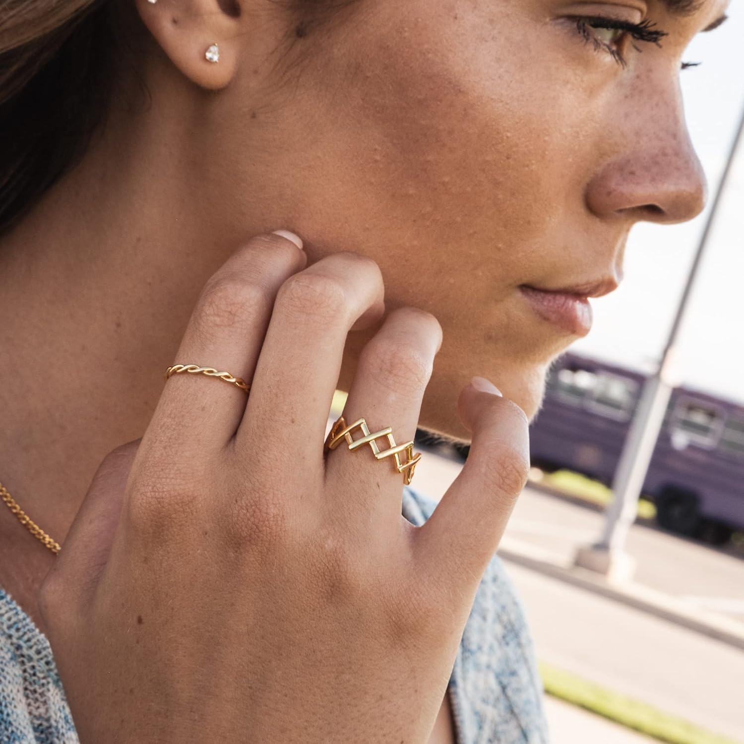 BLOSSOM & HUE Wide Woven Ring | 18kt Gold Over Sterling Crisscross Ring X Band - Image 5